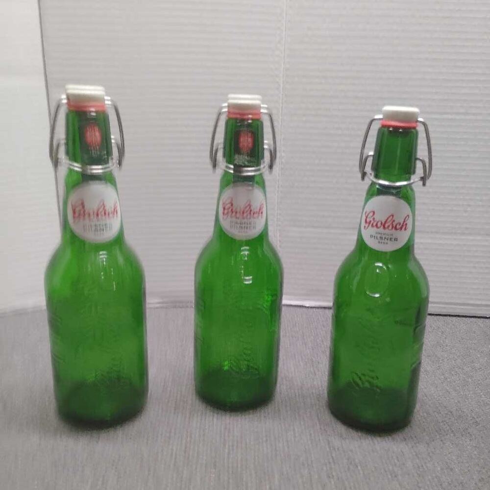 Grolsch Swing Top Beer Bottles Set 3 Green Glass Reusable Brewing